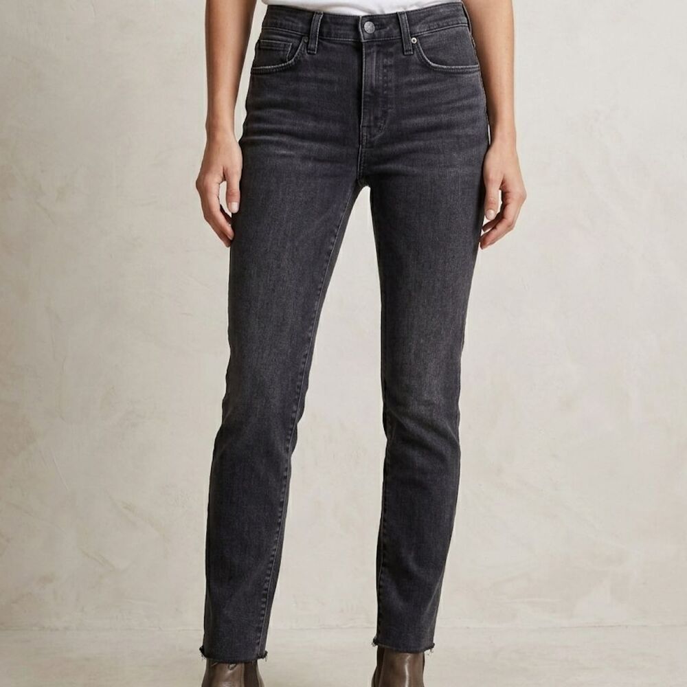Madewell Mid-Rise Skinny Jeans Size 27 Faded Black Denim Raw Hem Distressed